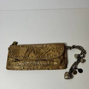 KATHY VAN ZEELAND Faux Snake Clutch Purse with Ornate Strap